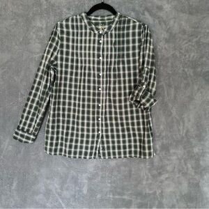 Green Plaid Roll tab Sleeve Cotton Button Down Shirt size XL